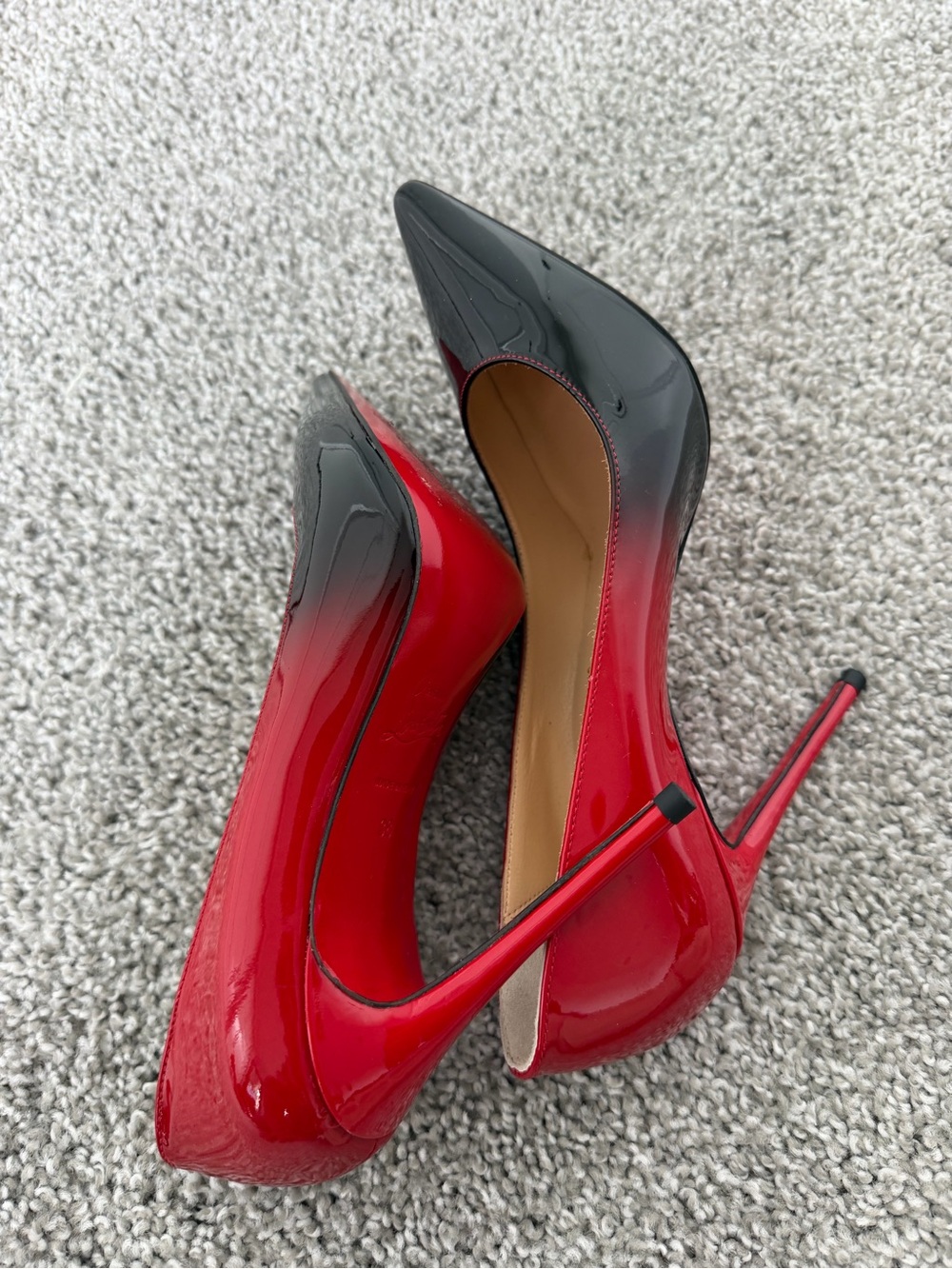 Christian Louboutin Two-Tone Patent Pointed Pumps - Black & Red Ombre